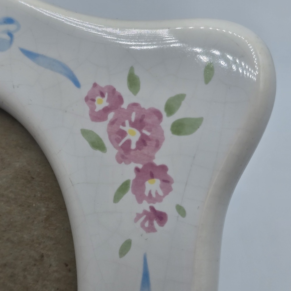 Ceramic Photo Frame Pink Tea Roses Simple Oval Display Cottagecore Vtg Granny - Picture 7 of 14